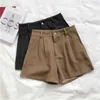 Casual bekväma eleganta vilda shorts med bälte kvinnors solida färg shorts sommar smal bredben a-line shorts 210527