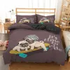 Homesky Cartoon Pug Dog Bedding Sätter Duvet Cover King Queen Size Conterter 210615