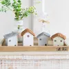 Nordic Wooden House Ornaments Home Decoration Wood Architecture with Woven Proof Cute Desk Miniature Craft Work Nursery Decor 210804