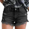 Liooil denim shorts mais tamanho casual de algodão magro cintura cintura botão de moda bolsos borla mulheres shorts sexy jean shorts 210611