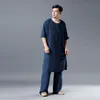 IEFB / homens desgaste redondo vestido de pescoço solto casual meditating yoga desgaste meia manga longa tops + calça casual dois pedaços conjunto 9Y1225 210524