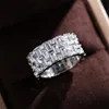 Anelli nuziali di marca cocktail SPakrling Gioielli di lusso Argento sterling 925 Taglio principessa Topazio bianco Pietre preziose con diamanti CZ Eternità Wo212O