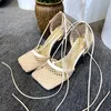 Popular Sólido Cut-outs Prom Shoes Square Toe Gladiator Sandálias Lace Up Womens Summer Sapatos Altos