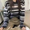 Jumpers Pullovers Thin Loose Long Sleeve O Neck Striped Knitted Sweater Irregular Hole Korean Chic Sweet Crop Tops Pull Gentle 210429