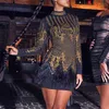 Ocstrade Gold High Neck Long Sleeve Mini Plume Bodycon Dress FLY19243-Gold 210527