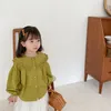 Camicie a maniche lunghe larghe con colletto in pizzo stile coreano per abiti da camicia casual in cotone tinta unita per ragazze 210508