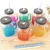 Gradient Mason Tumblers Transparent Handle Straw Cups Coffee Milk Tea Juice Cup Summer Drink Tool T500714