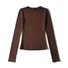 Women's Blouses & Shirts Women Long Sleeve O-neck Fleece Tops 2021 Knitted Elastic Slim Solid Color Casual
