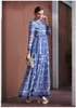 Robe de piste de créateur de mode printemps automne femmes robe à manches longues classique bleu et blanc robes d'impression en porcelaine 210524