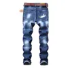 Jean bleu déchiré pour hommes, pantalon en denim élastique, amincissant, tendance, imprimés patchs, jeans décontractés, pantalons longs pour tous les jours. X0621