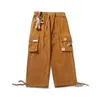 QWEEK Japanese Streetwear Corduroy Pants Women Vintage Brown Cargo Pockets Oversized Korean Style Wide Leg Trousers Female 211115