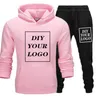 Aangepaste print Hoodies en broek Dikke Sweatshirt Comfortabele Unisex DIY Streetwear Tracksuit Drop Pullovers 211014