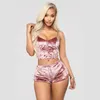 DHL Donna Sexy Pigiama in velluto Set da donna Pizzo con scollo a V Crop Top Pantaloncini Sleepwear Lingerie Pigiama Set Abbigliamento premaman 2 pezzi / set