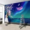 3D paisagem wallcovering papel de parede romântico noite vista de flores mural sala sala de estar quarto decor decoração pintura papéis de parede