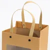 Emballage cadeau Ins Style sac en papier fond carré Kraft bonbons Biscuits gâteau filet rouge cuisson avec fenêtre transparente pour la décoration de fête à la maison