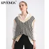 Moda de mujer de gran tamaño de houndstooth de punto chaleco suéter sin mangas laterales laterales mujer chaleco chic tops 210420