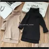 Baby Mutterschaft Drop Lieferung 2021 Kinder Mädchen Kleid Herbst Winter Stricken Pullover Kinder Kleidung Einfarbig Rollkragen Baby Kleidung Mädchen dres