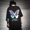 Camiseta de gran tamaño de Hip Hop para hombre, ropa de calle, camiseta de mariposa de Color Harajuku, camiseta holgada de algodón de manga corta, camiseta de talla grande para hombre 2021