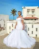 2021 One Shoulder Mermaid Wedding Dresses Crystals Simple Tulle Sweep Train Covered Buttions Bridal Gowns ZJ202