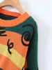 秋と冬の女性の怠惰なレインボーの縞模様のプルオーバー緩いコントラストカラーロリポップ落書きセーター210521