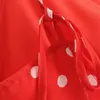 Casual Red Polka Do Dress Summer Women Backless Chiffon Dress Holiday Boho Beach Ruched Dress Vestidos Slit Sundress 210415