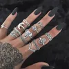 Bohemian Water Drop Flower Sunflower Moon Sun Ring Hollow Carved Crystal Ring Set Fashion New Jewelry for Women Gifts