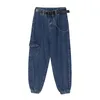 Vrouw jeans harembroek met riem vriendje blauwe lente losse casual vintage hoge taille brede been lading broek denim broek 210417