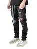Мода тощие джинсы мужчины разорванные сетки лоскутное растяжек джинсовые карандаш брюки эластичный хип-хоп бега жёртвой одежды 210716