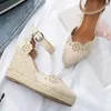 Kobiety Klin Sandały 2021 Lato Hollow Out Casual Pojedynczy Buty Damska Moda Spiczasta Palec Słoma Szpilki Grube Dolne Buty Y0721