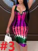 Designer Vrouwen Afdrukken Jurk 2022 Zomer Tie Dye Print Stripe Sexy Diepe V-hals Bag Heup Mouwloze Strap Jurken Casual Tight Bodycon Rok