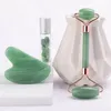 Ametista Tiger Olho Rosto Roller Gua Sha Raspador de Rasca De Pedra Garrafa De Pedra 3 Pc Definido Natural Rosa Quartzo Jade Rolos De Massagem Eyes Cuidados Beleza Ferramentas de Saúde