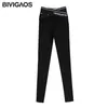 Bivigaos herfst winter kruis tailleband brief zwart potlood broek vrouwen fluwelen dikke warme broek hoge taille slim skinny leggings 210925