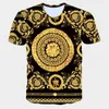 Mens moda gráfico camiseta com lion impressão 3d digital dourado padrão geométrico tees meninos hiphop tops para wholesale roupas de praia