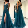 Peacock Blue Prom Dresses v-tech expeded peded beaded backless sexy split splitical cholabal long party cocktail oblesss 2022