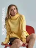 Toppies Höst Vinter Kvinnors tröja 15% Ullgrön Turtleneck Sweater Stickade Toppar Jumper Koreanska Kläder 211217