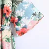 Mulheres Verão Impressão Solta Kimono Camisas Tops Blusas Za Sashes Laço Arco Abra Stitch Fashion Fashion Street Top Blusas 210513