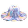 Breite Krempe Hüte 2022 Fedoras für Frauen Männer Caps Tie Dye Winter Hut Panama Mann Fascinator Mehrfarbig Weiß Filz Delm22