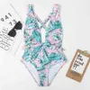 Galaxy Print Stroje kąpielowe Kobiety Swimsuit Kwiatowy Bandaże Kostium Kąpielowy Wytnij Beach Beach Body Monokini Kobieta 210520