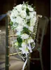 Fiori matrimonio Cascata Bianco S Perle artificiali Mazzi di cristallo Bouquet da sposa damigella d'onore Hand De Mariage Rose