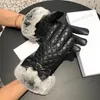 Plaid Pattern Gloves Letter Bow Mitten Luxury Elegant Fur Leather Mittens Womens Street Warm Glove
