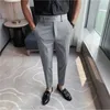 韓国のビジネスのドレスパンツ男性ソリッドカラーストレッチの結婚式のズボンベルトデザインオフィスソーシャルパンツストリートウェアカジュアルなズボン210527