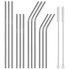 Stainless Steel Drinking Straw Straight Bent Straws for Coffee Tea Milk Durable and Reusable Metal Bend Straws with Cleaning Brush