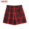 Vrouwen Elegante Plaid Tweed Side Rits Zakken Vrouwelijke Retro Casual Shorts Pantalones Be449 210416