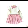 Sets Baby Kids Maternity Drop Delivery 2021 Girls Sweater Short Suit Spring Baby Bow Knot Longsleeved Top Pleated Skirt Childrens Fashion Clo
