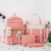 4 Sztuk Ustaw Harajuku Kobiety Laptop Plecak Płótno Torby Szkolne Dla Nastoletnich Dziewczyn Kawaii College Student Kids Book Bag Rucksack 210922