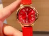 New Women Quartz Wristwatch Ladies Stainless Steel Roman Digital watches Casual Red Leather Strap Rhinestone bracelet 36mm