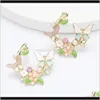 Charm Jewelry Drop Entrega 2021 Moda creativa Aleación Aceite Goteo Flor de perla Pendientes de mariposa personalizados Sweet Girl Heart Artístico E