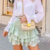 Vintage polka dot suits vrouwen 2 stuks sets lace up ruche zomer strand vakantie groene korte mini-jurk 210415