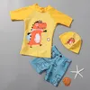 Novo maiô dos desenhos animados impressão crianças swimwear meninos upf50 manga curta toddler menino natação desgaste 3 pçs banho de banho criança criança