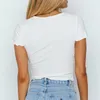 Mulheres Camisetas Sexy Colheita Tops Senhoras Botão Sólido Deep V-Pescoço Clubwear Streetwear Slim Fit Ruffles Roupas 210522